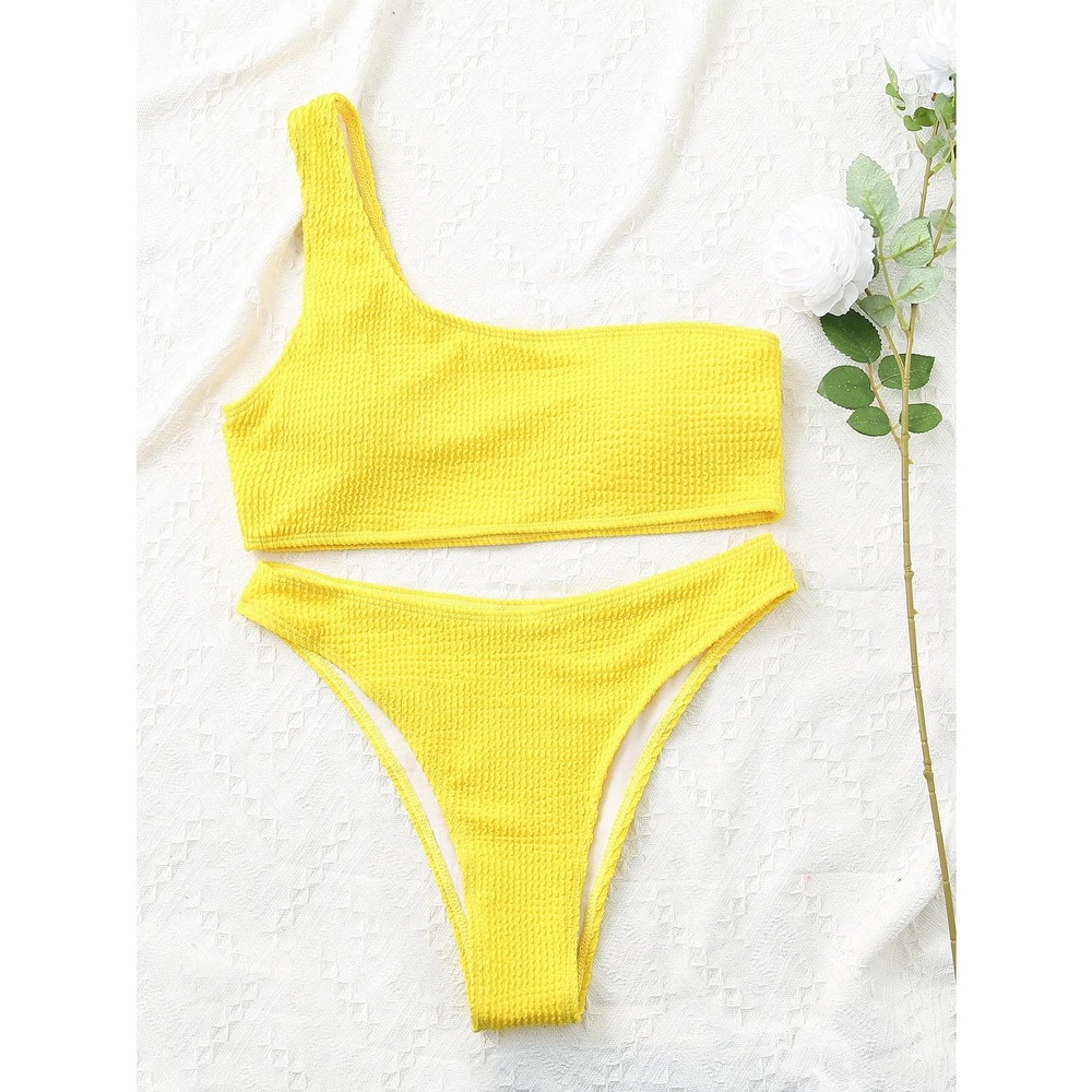 Textured One Shoulder Bikini Swimsuit white - Picture 9 of 12